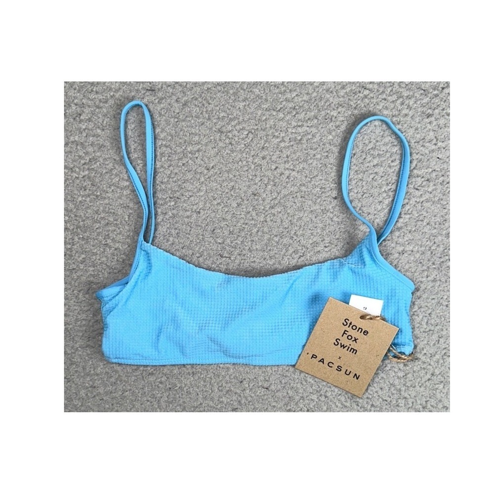 Stone Fox Swim x PacSun Bikini Top Women S Blue Ribbed Bralette Scoop Neck NWT - Picture 3 of 14